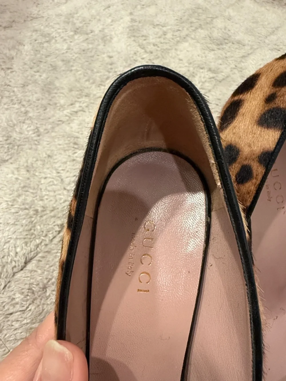 Gucci Leopard Calf Hair Pumps in Tan, Black & Pink - Picture 2 of 9